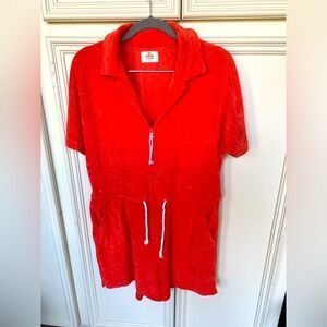 Marine Layer Terry Out Romper in Hot Coral!!